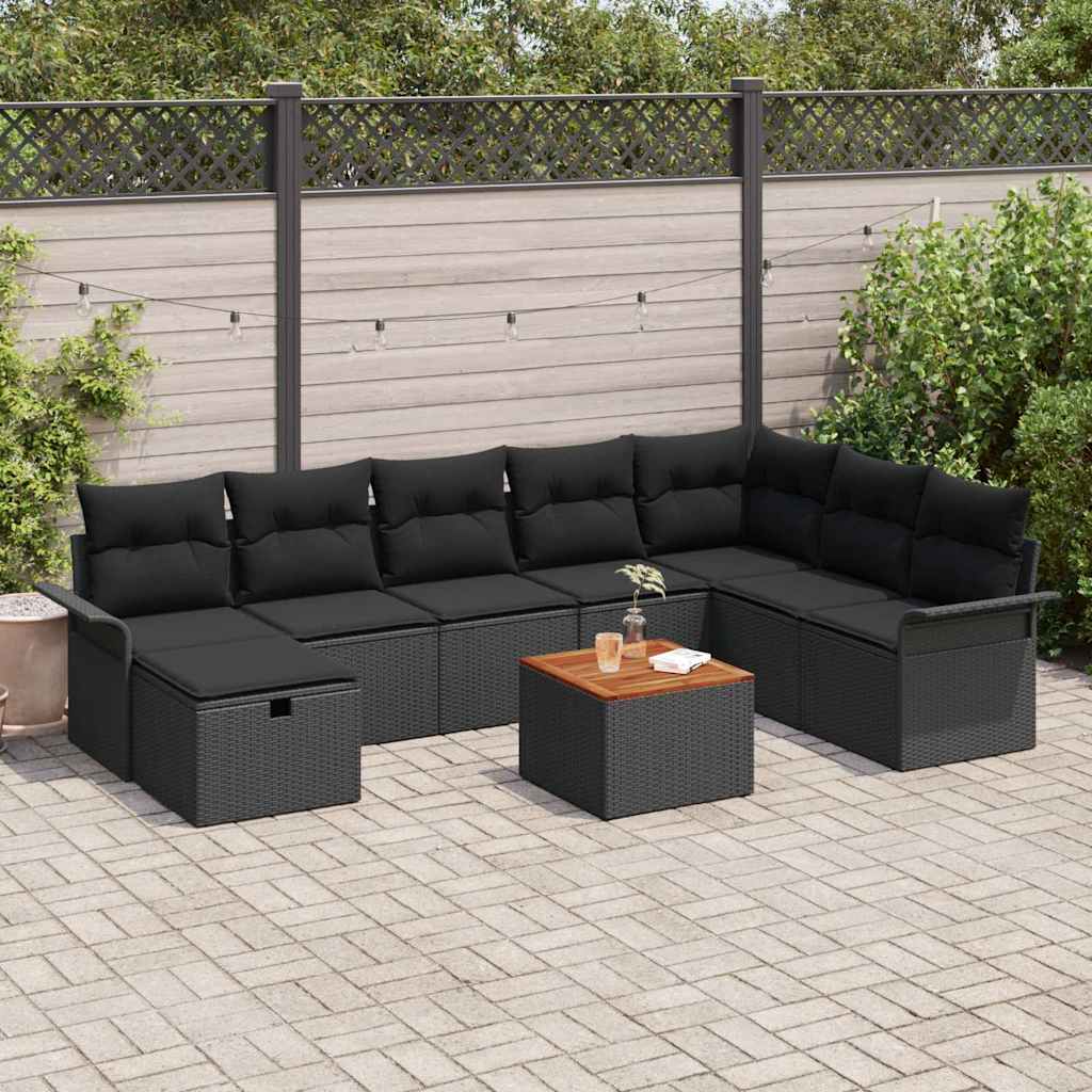 vidaXL Zestaw Sof na Ogród z poduszką 9 pcs Czarny Polirattan