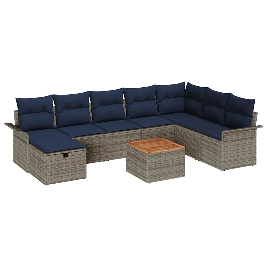 vidaXL Zestaw Sof na Ogród z poduszką 9 pcs Szary Polirattan