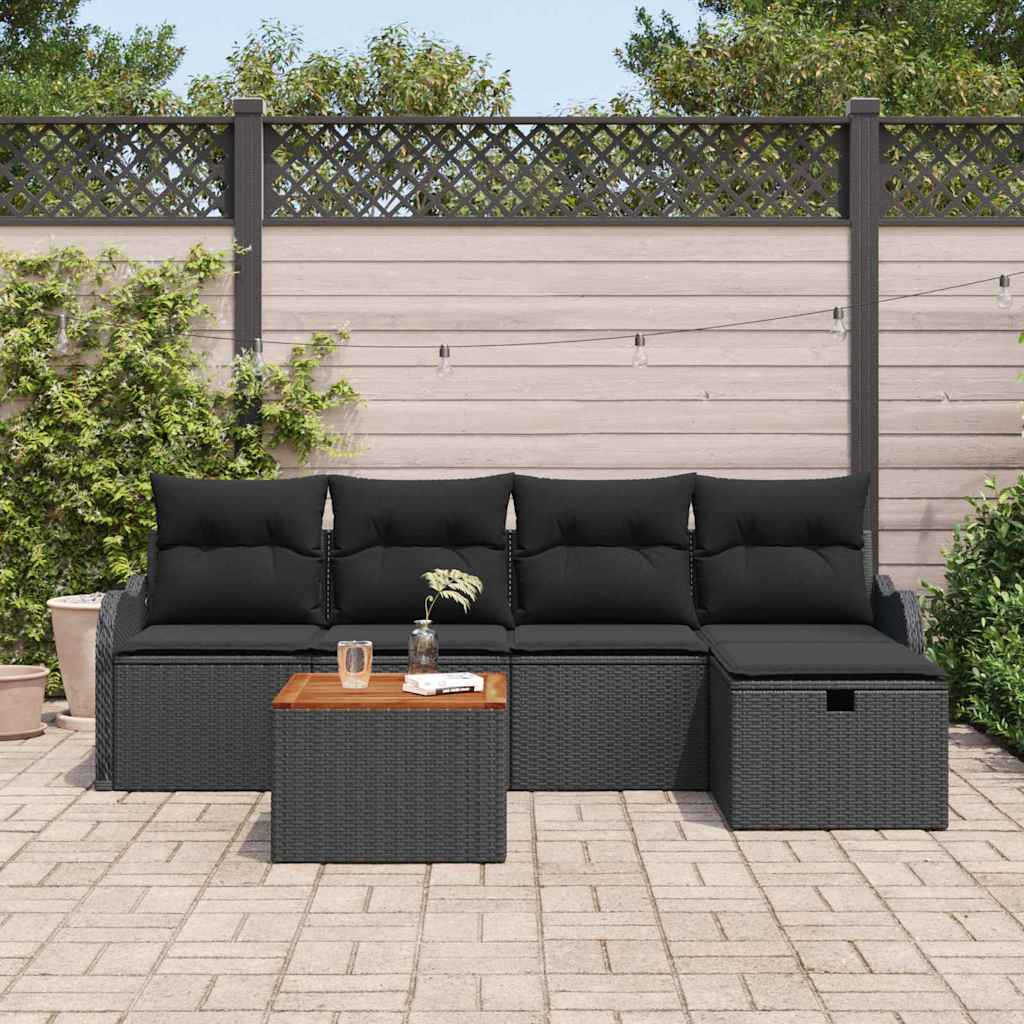 vidaXL Zestaw Sof na Ogród z poduszką 6 pcs Czarny Polirattan