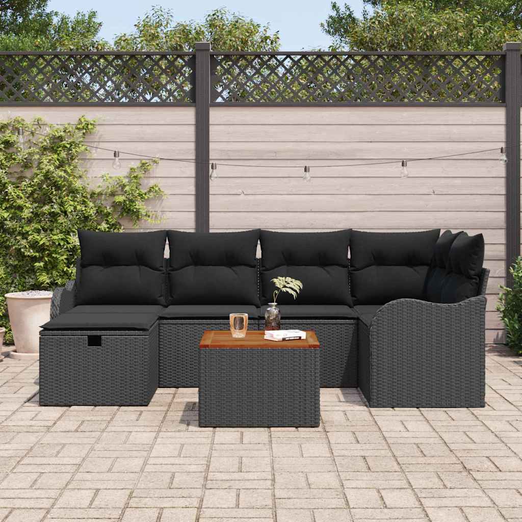 vidaXL Zestaw Sof na Ogród z poduszką 7 pcs Czarny Polirattan