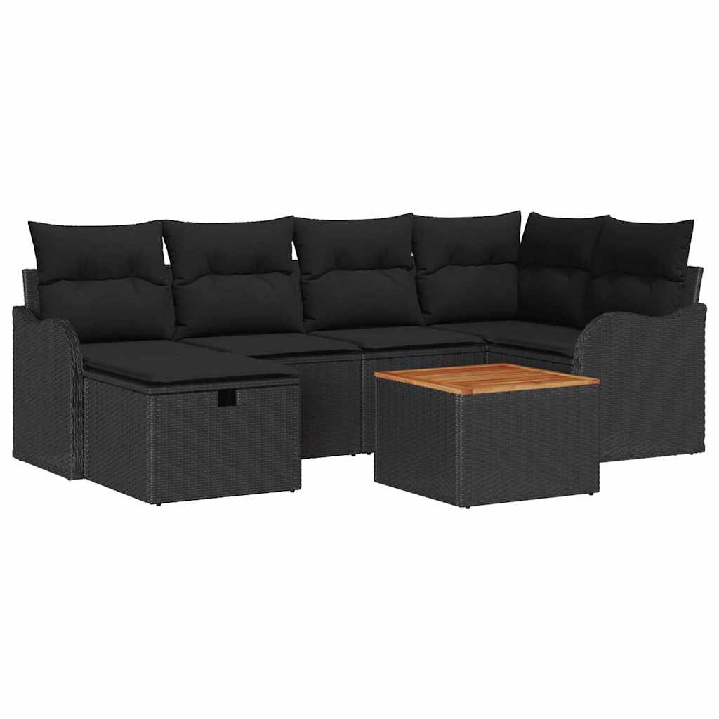 vidaXL Zestaw Sof na Ogród z poduszką 7 pcs Czarny Polirattan