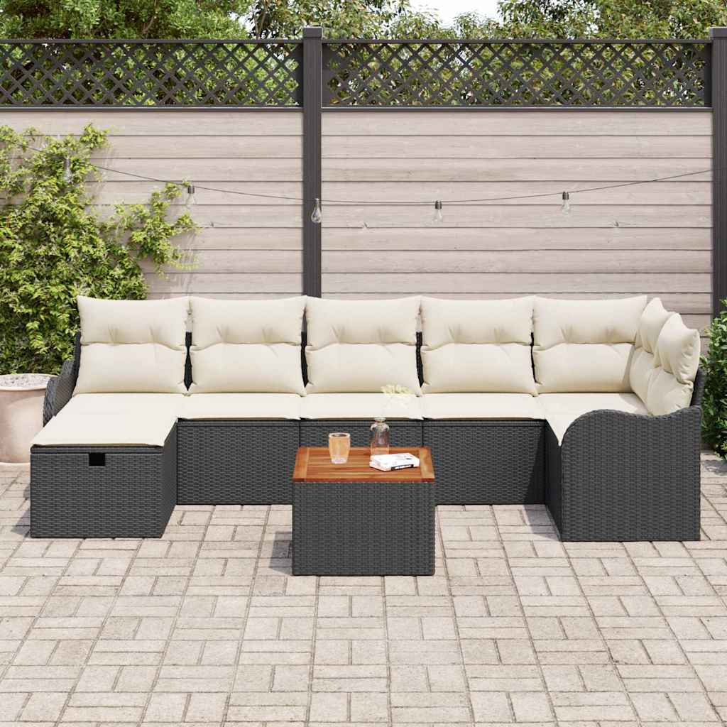 vidaXL Zestaw Sof na Ogród z poduszką 8 pcs Czarny Polirattan