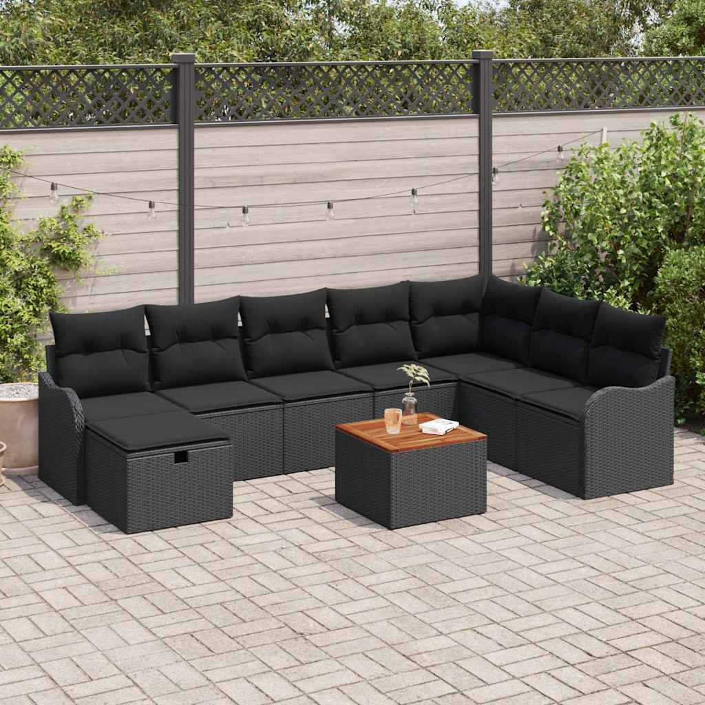 vidaXL Zestaw Sof na Ogród z poduszką 9 pcs Czarny Polirattan
