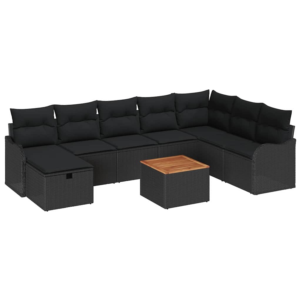 vidaXL Zestaw Sof na Ogród z poduszką 9 pcs Czarny Polirattan