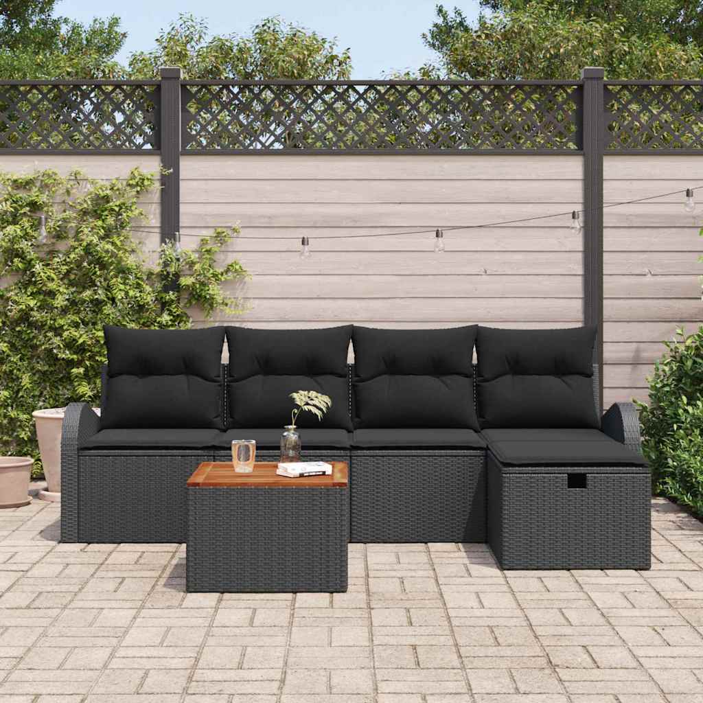 vidaXL Zestaw Sof na Ogród z poduszką 6 pcs Czarny Polirattan