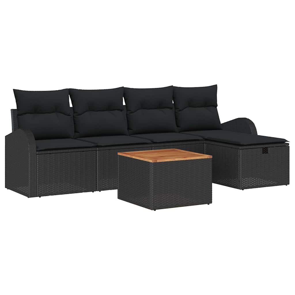 vidaXL Zestaw Sof na Ogród z poduszką 6 pcs Czarny Polirattan