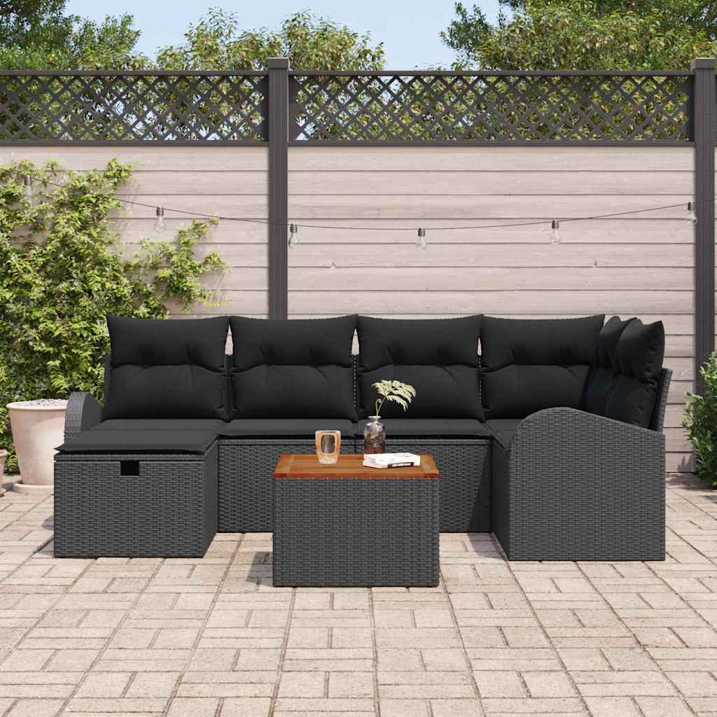 vidaXL Zestaw Sof na Ogród z poduszką 7 pcs Czarny Polirattan
