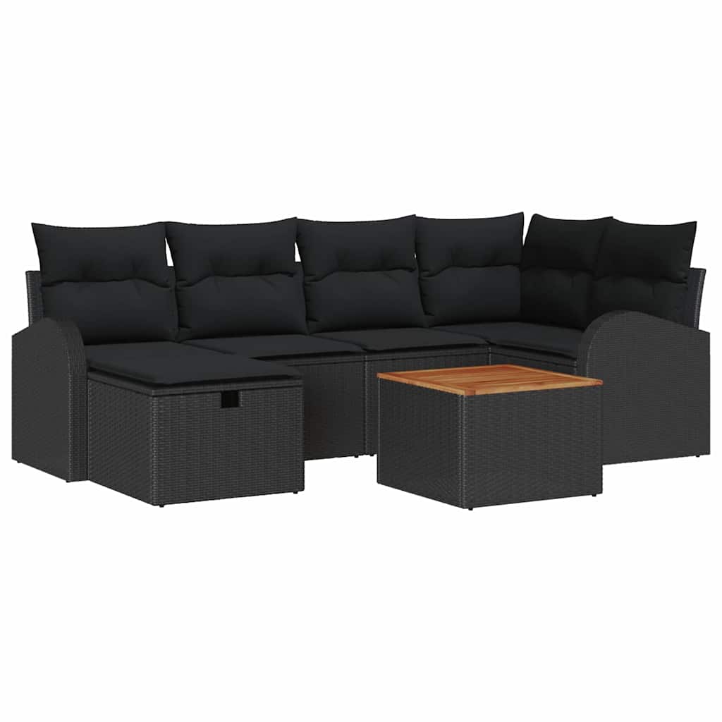 vidaXL Zestaw Sof na Ogród z poduszką 7 pcs Czarny Polirattan