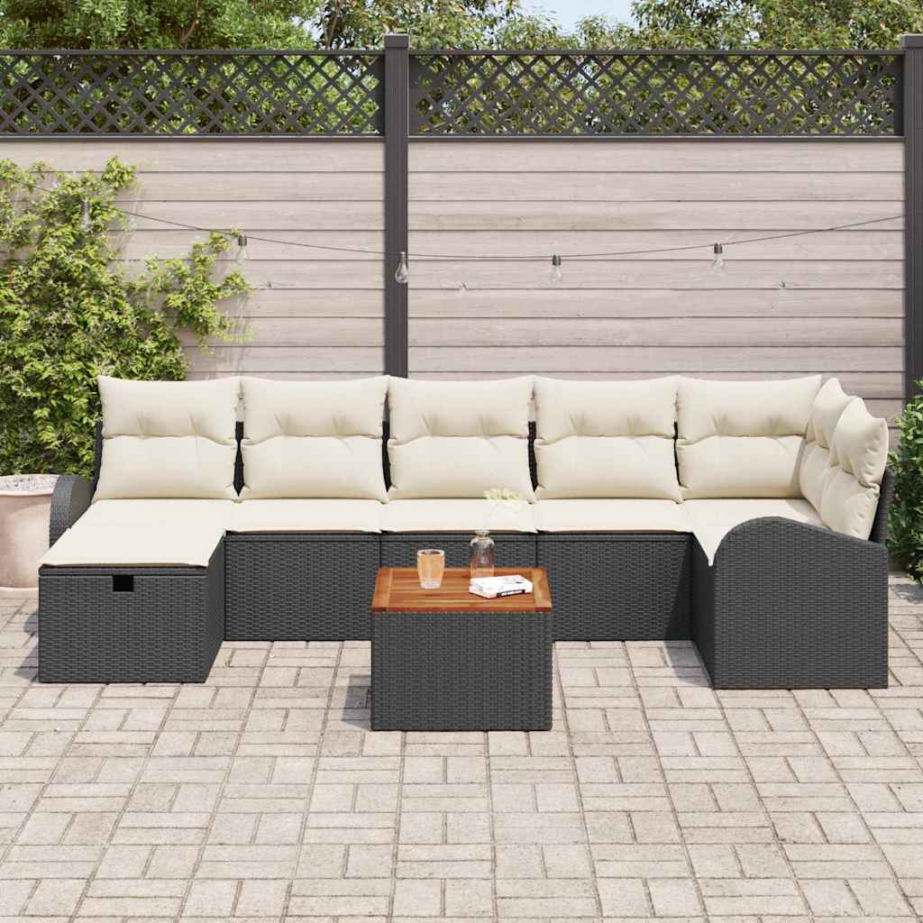vidaXL Zestaw Sof na Ogród z poduszką 8 pcs Czarny Polirattan