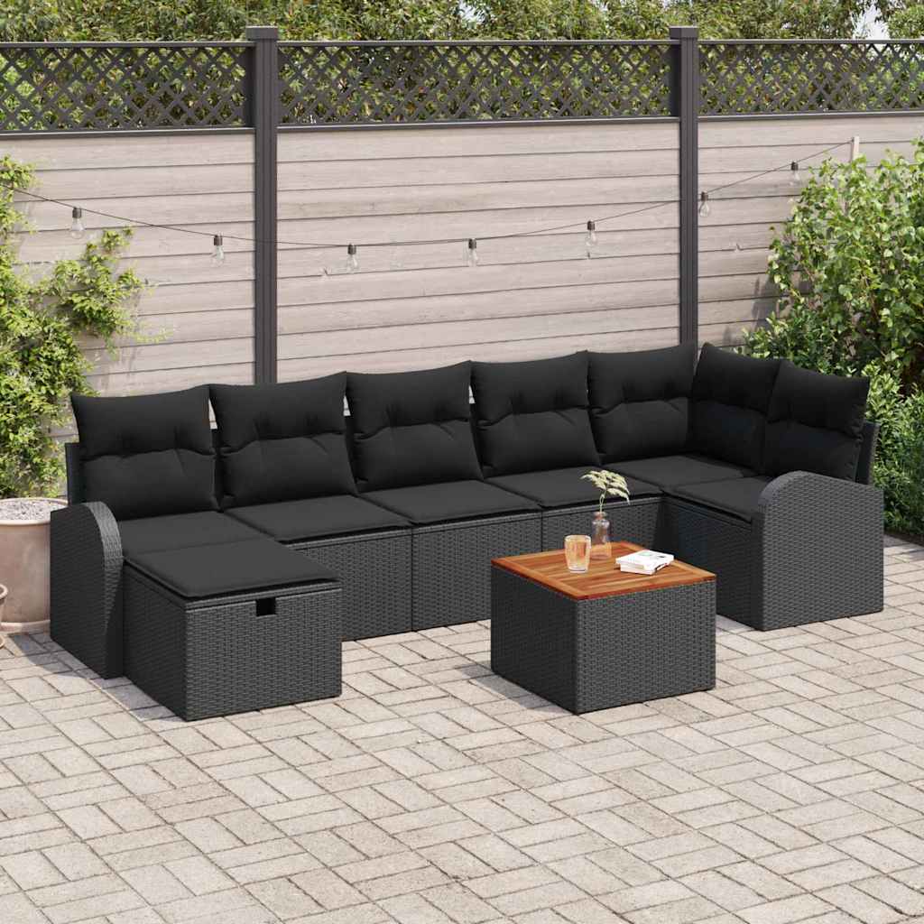 vidaXL Zestaw Sof na Ogród z poduszką 8 pcs Czarny Polirattan