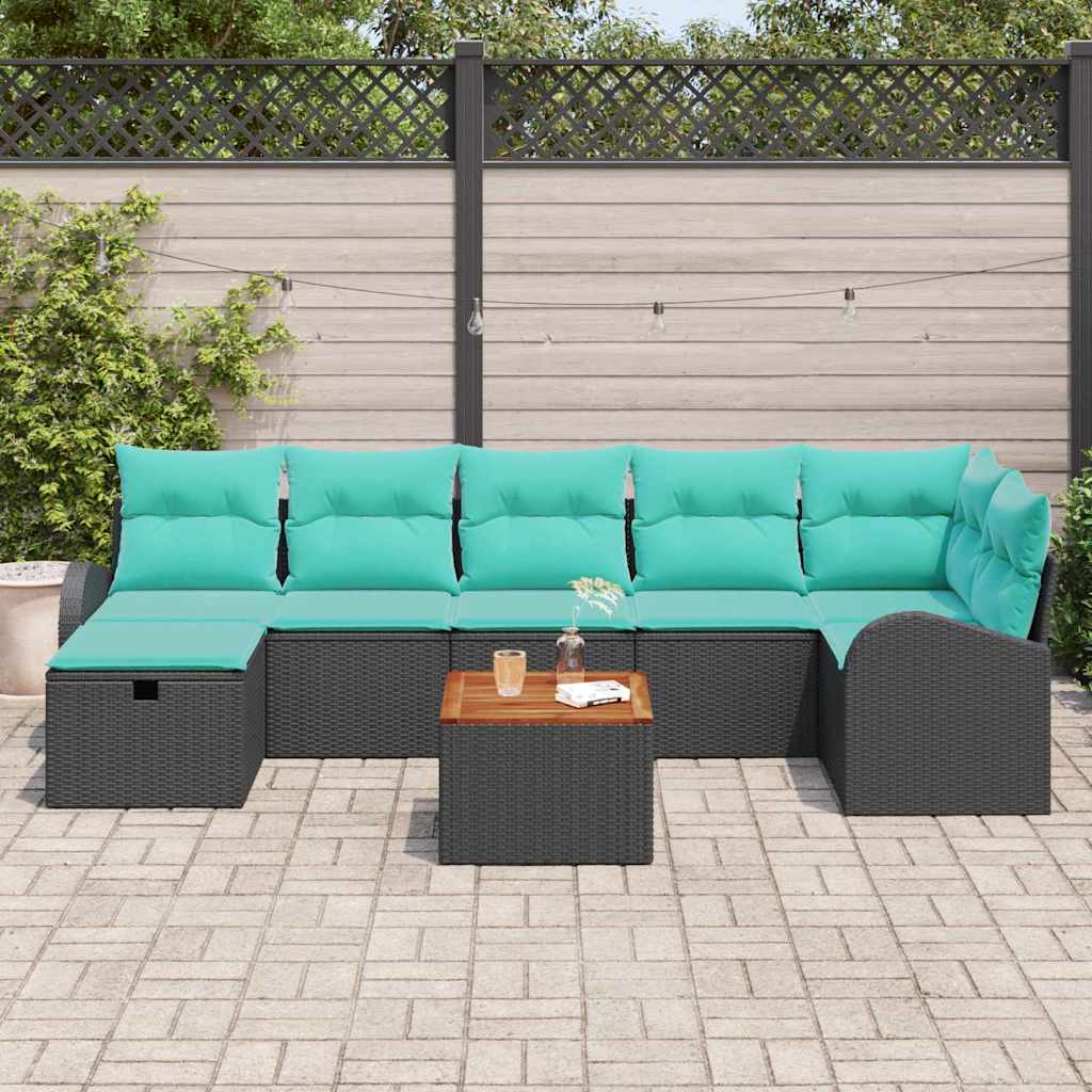 vidaXL Zestaw Sof na Ogród z poduszką 8 pcs Czarny Polirattan