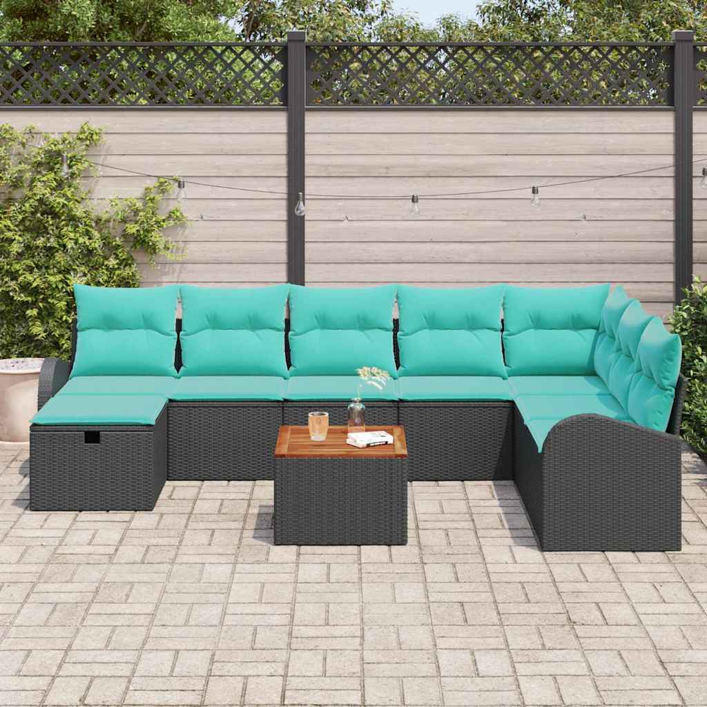 vidaXL Zestaw Sof na Ogród z poduszką 9 pcs Czarny Polirattan