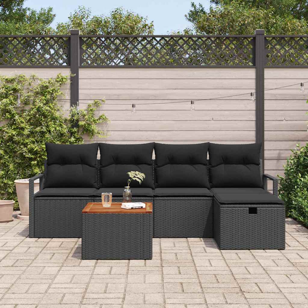 vidaXL Zestaw Sof na Ogród z poduszką 6 pcs Czarny Polirattan