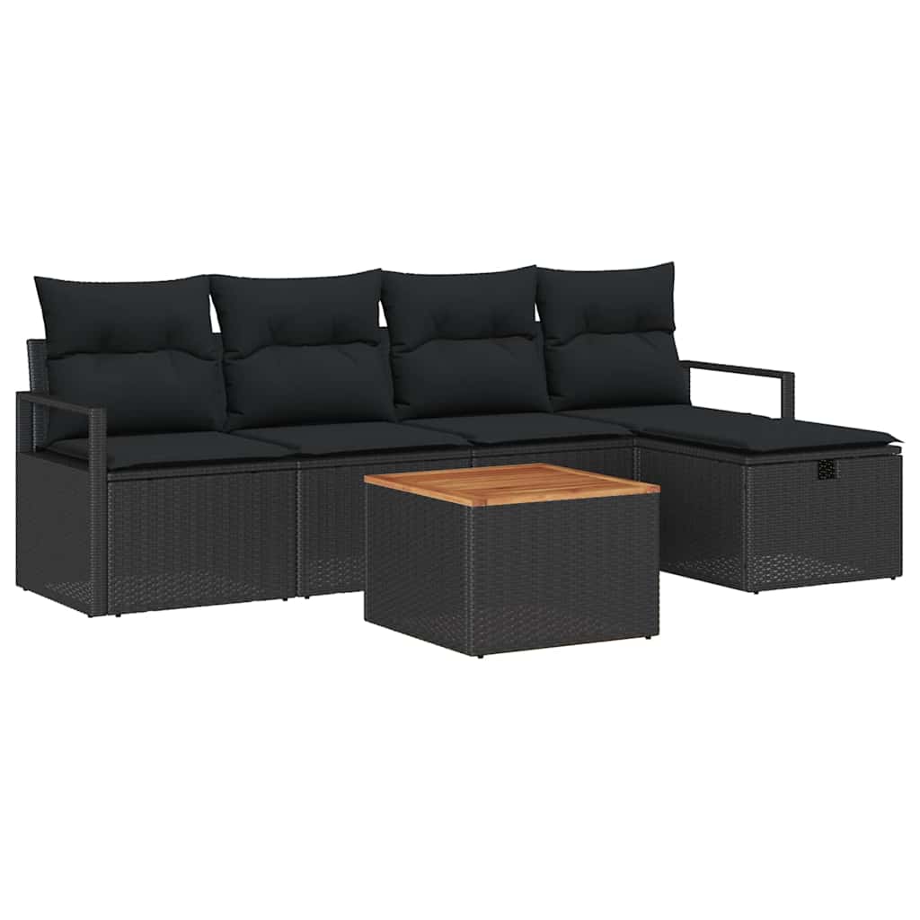 vidaXL Zestaw Sof na Ogród z poduszką 6 pcs Czarny Polirattan