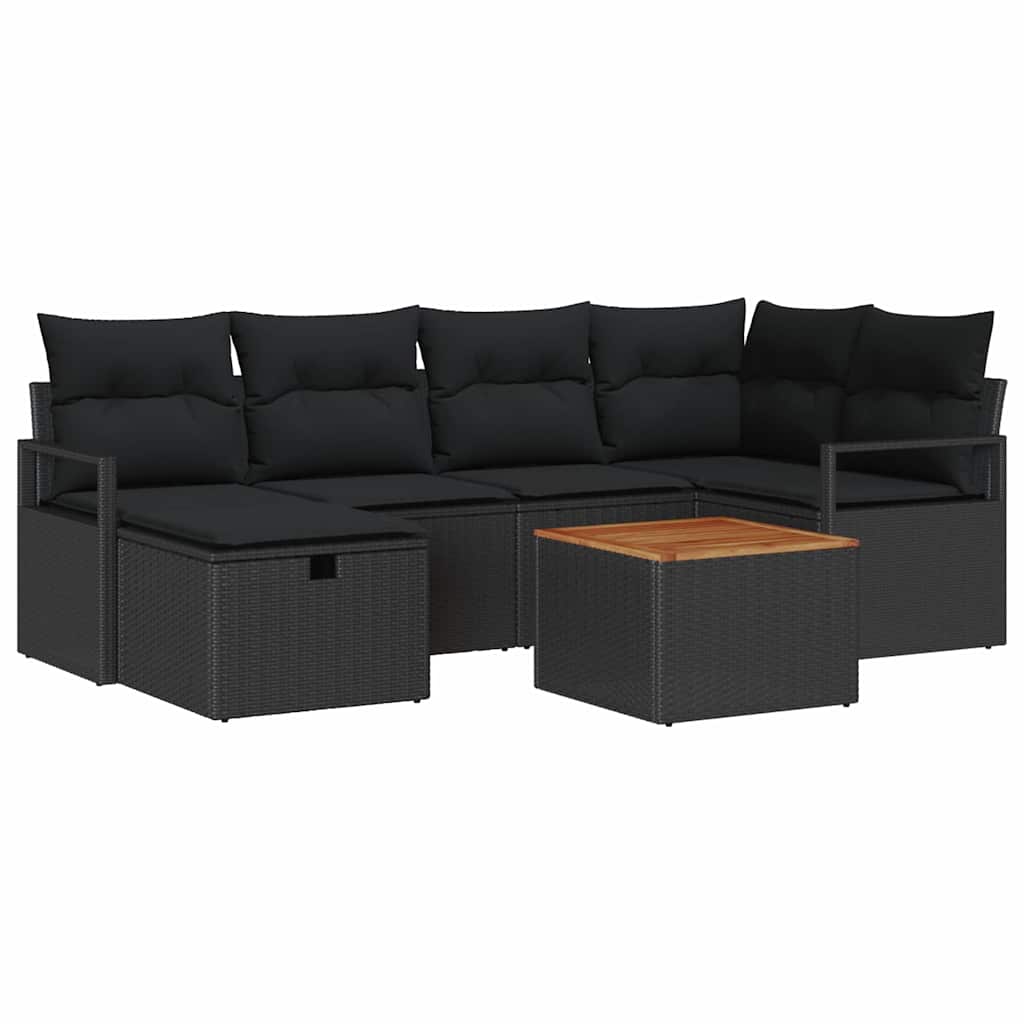 vidaXL Zestaw Sof na Ogród z poduszką 7 pcs Czarny Polirattan