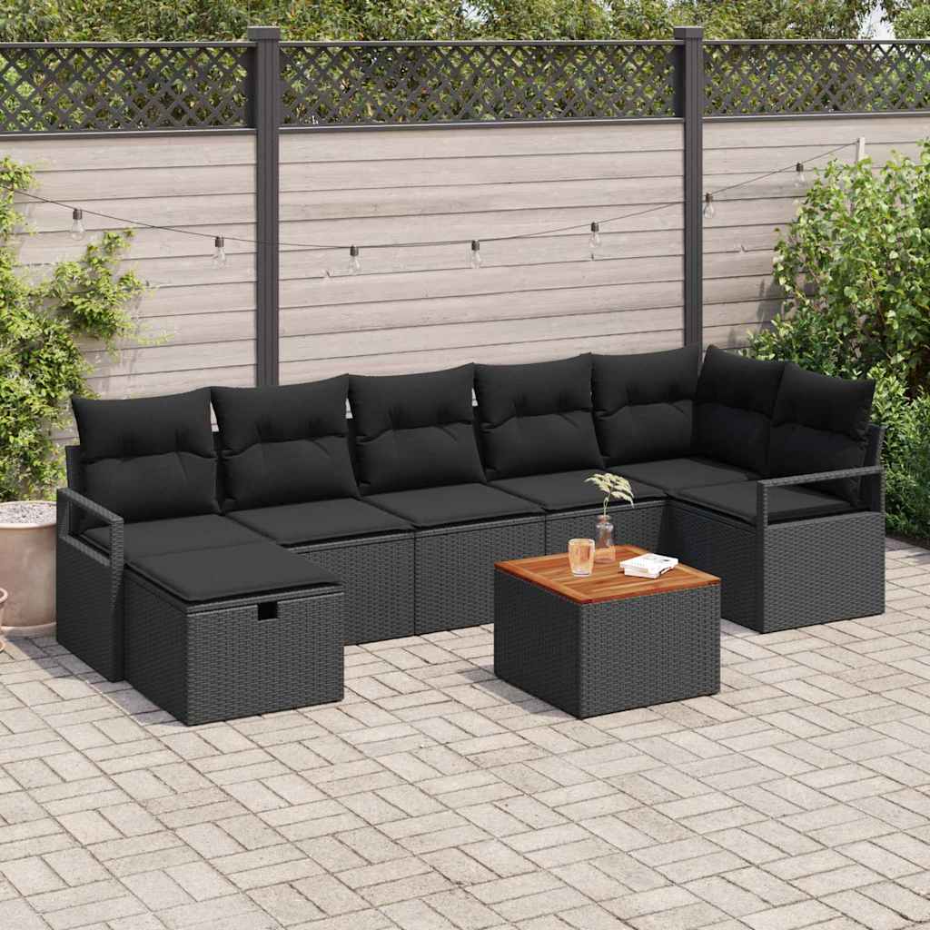 vidaXL Zestaw Sof na Ogród z poduszką 8 pcs Czarny Polirattan
