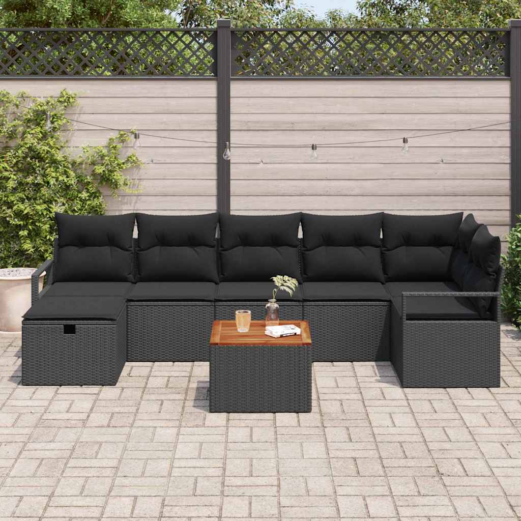 vidaXL Zestaw Sof na Ogród z poduszką 8 pcs Czarny Polirattan