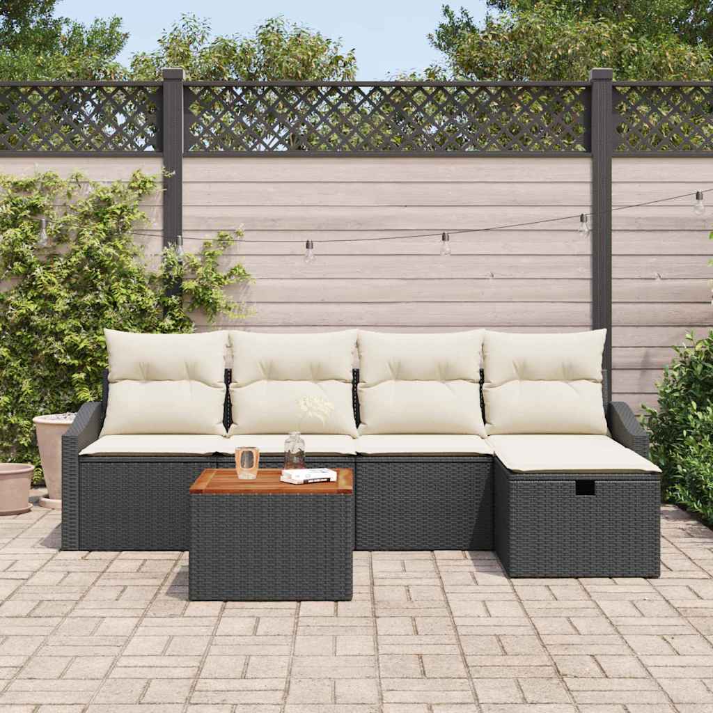 vidaXL Zestaw Sof na Ogród z poduszką 6 pcs Czarny Polirattan