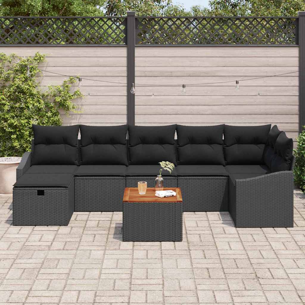 vidaXL Zestaw Sof na Ogród z poduszką 8 pcs Czarny Polirattan
