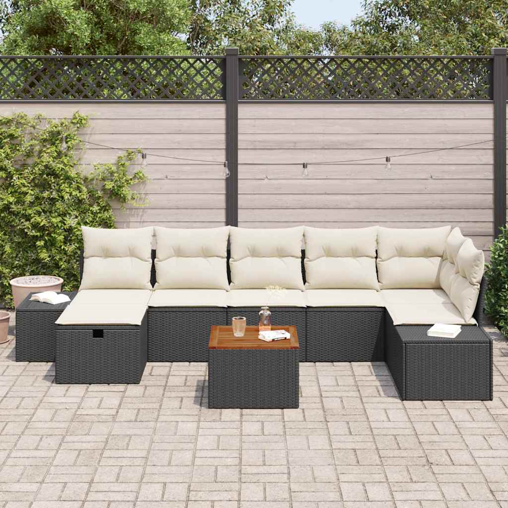 vidaXL Zestaw Sof na Ogród z poduszką 8 pcs Czarny Polirattan