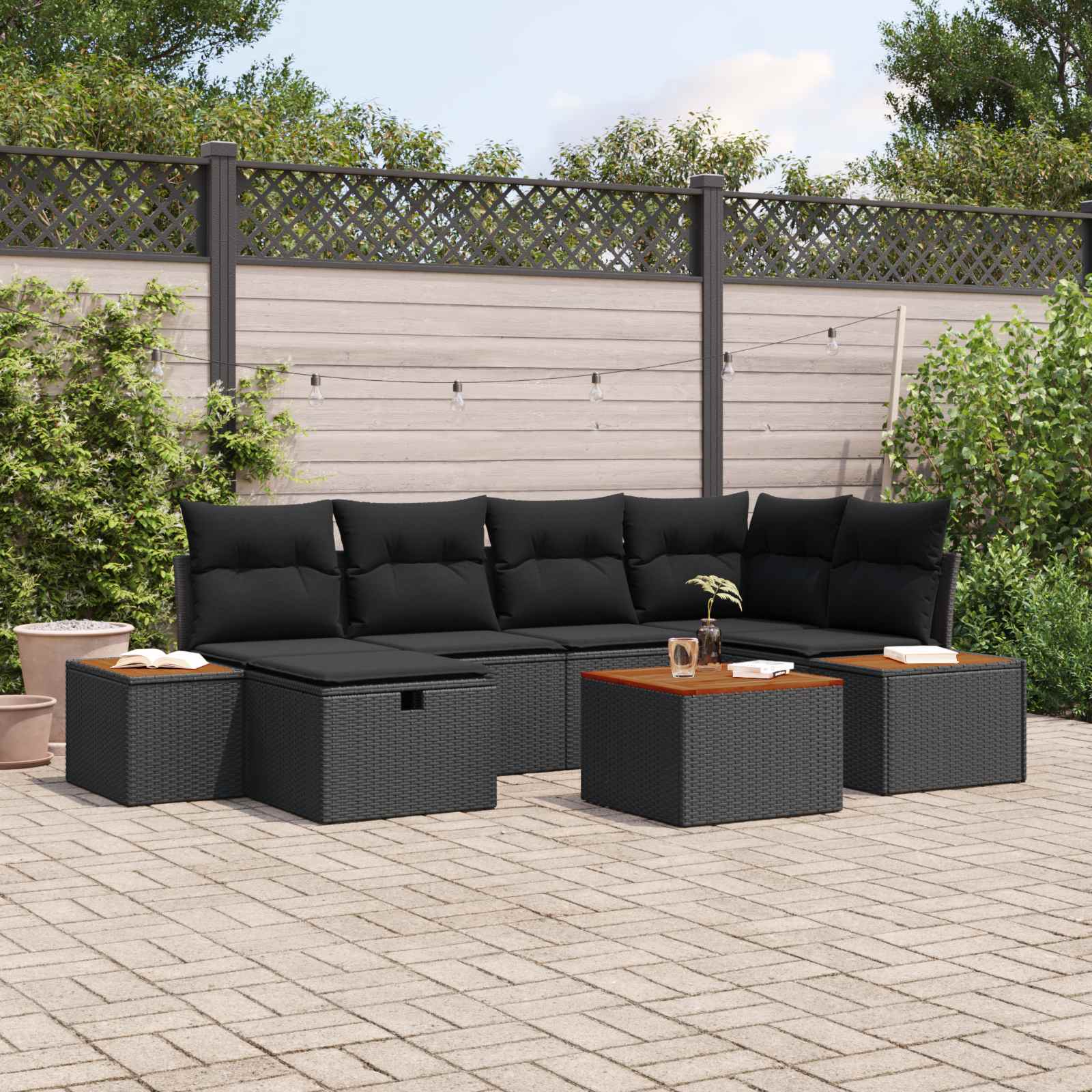 vidaXL Zestaw Sof na Ogród 7 pcs Czarny 55 x 62 x 69 cm Polirattan