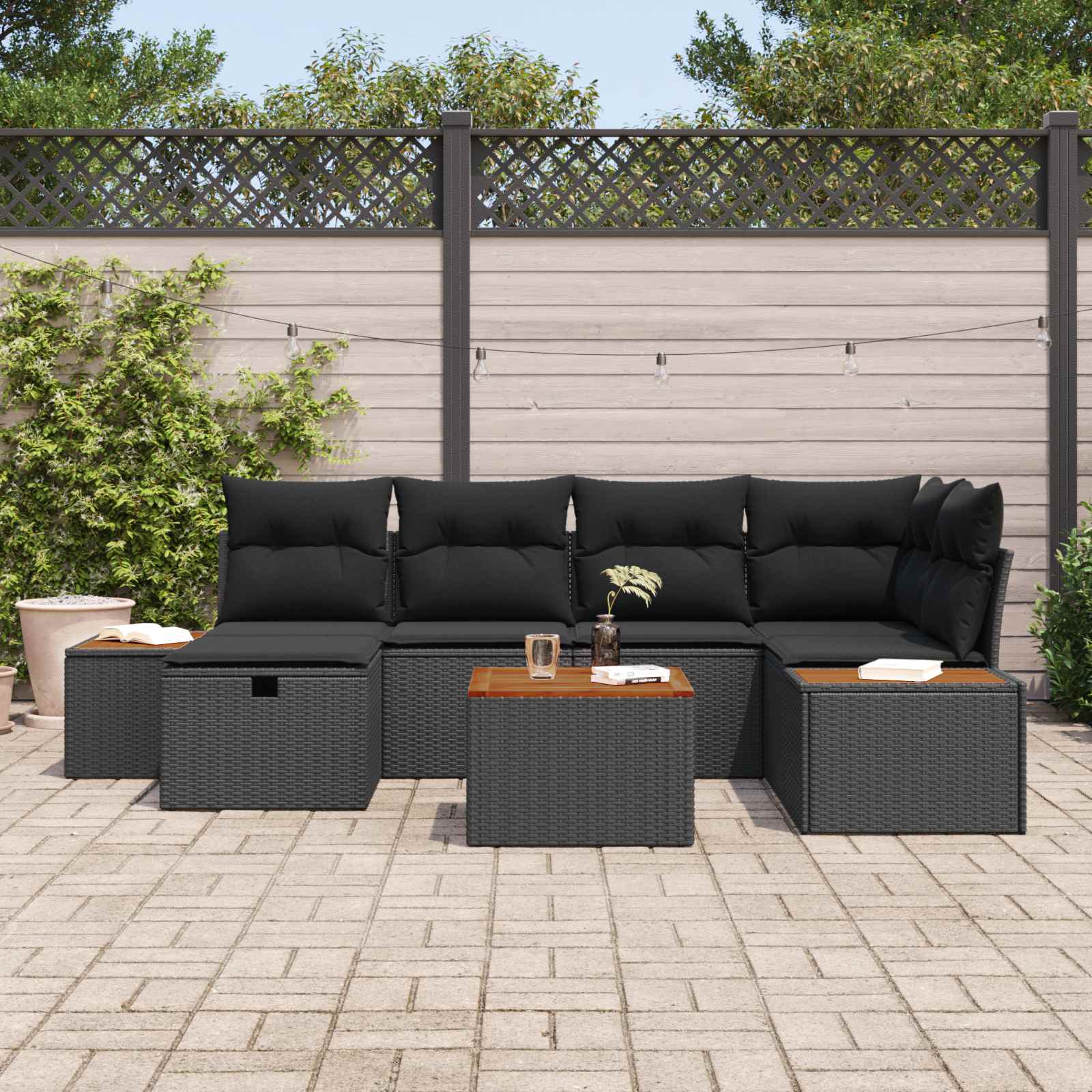 vidaXL Zestaw Sof na Ogród 7 pcs Czarny 55 x 62 x 69 cm Polirattan