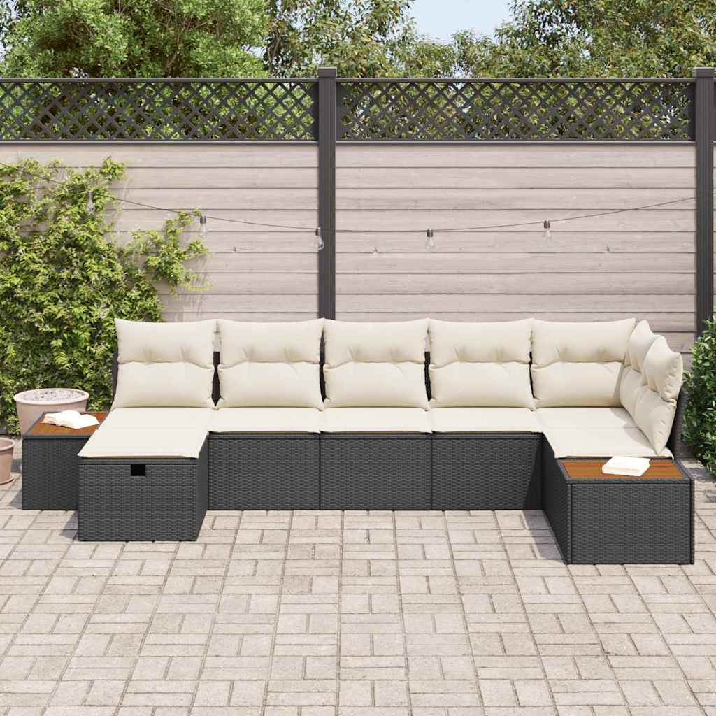vidaXL Zestaw Sof na Ogród z poduszką 7 pcs Czarny Polirattan