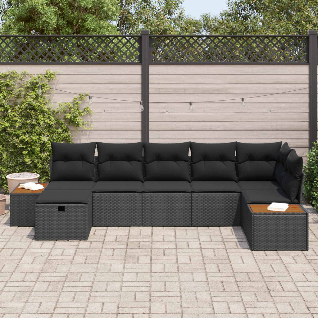 vidaXL Zestaw Sof na Ogród z poduszką 7 pcs Czarny Polirattan