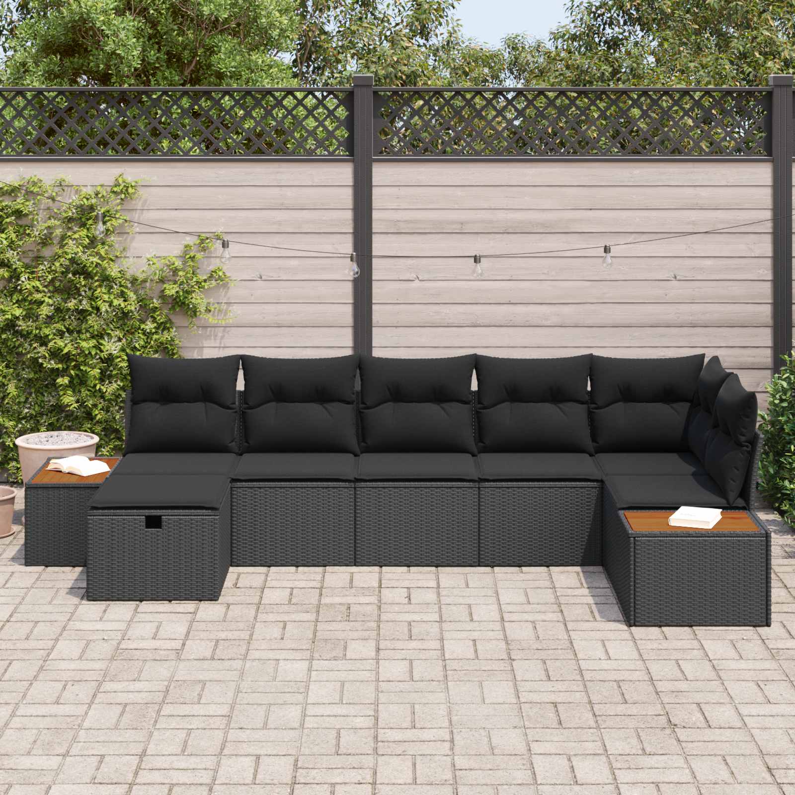 vidaXL Zestaw Sof na Ogród z poduszką 7 pcs Czarny Polirattan