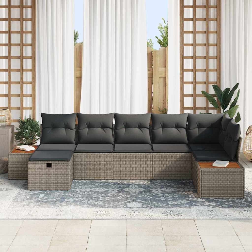 vidaXL Zestaw Sof na Ogród z poduszką 7 pcs Szary Polirattan