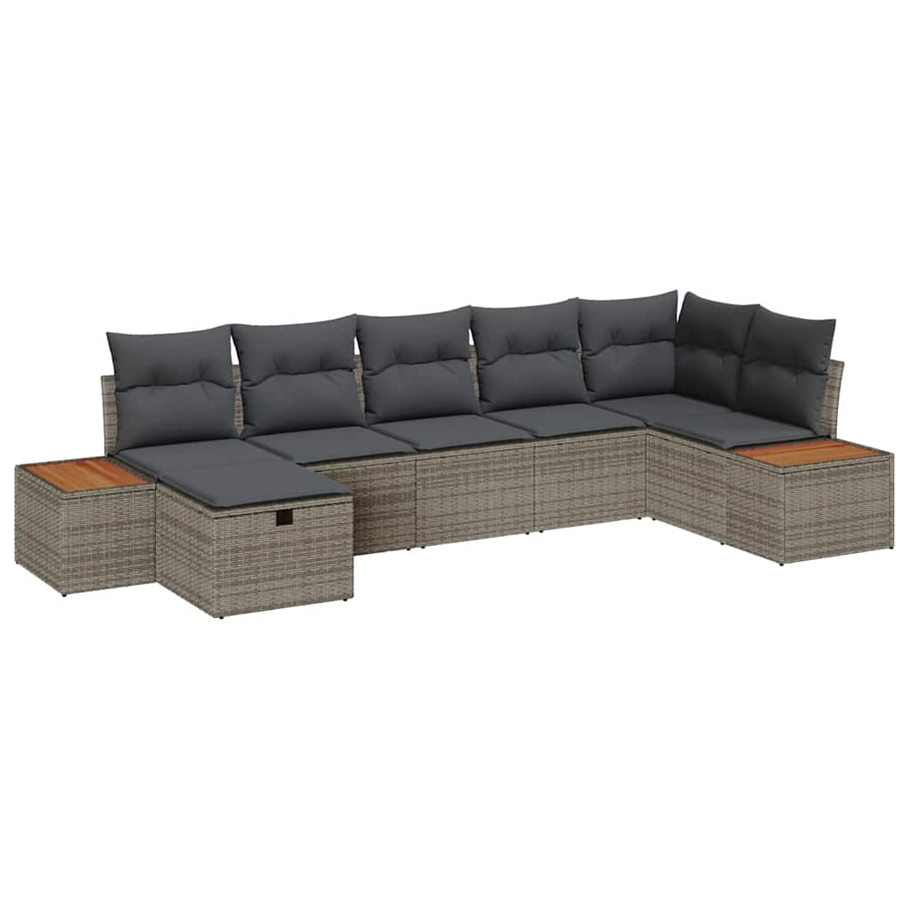 vidaXL Zestaw Sof na Ogród z poduszką 7 pcs Szary Polirattan