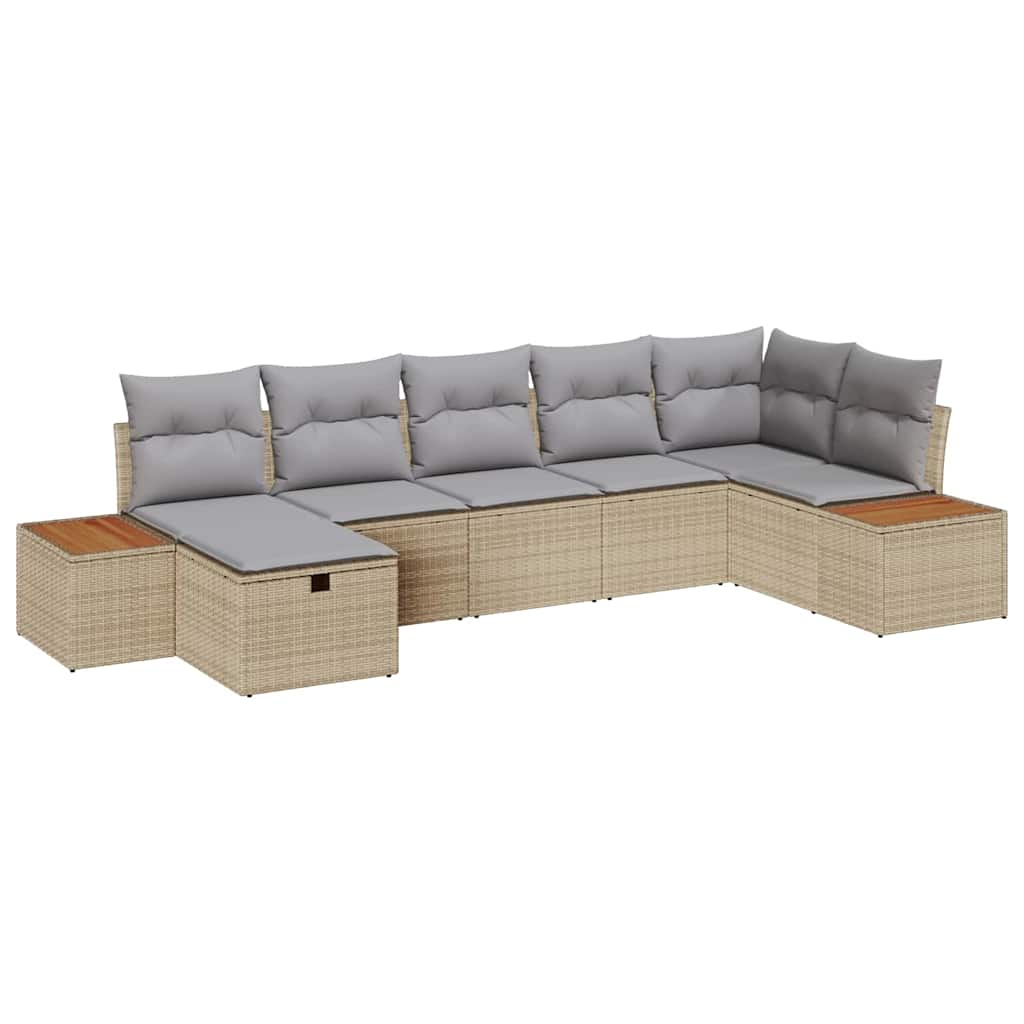 vidaXL Zestaw Sof na Ogród z poduszką 7 pcs Beżowy Polirattan