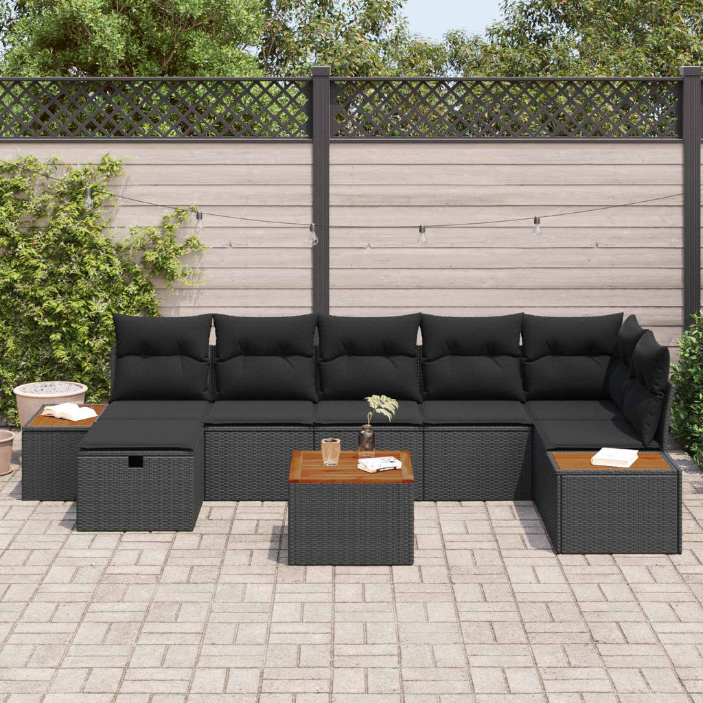 vidaXL Zestaw Sof na Ogród z poduszką 8 pcs Czarny Polirattan