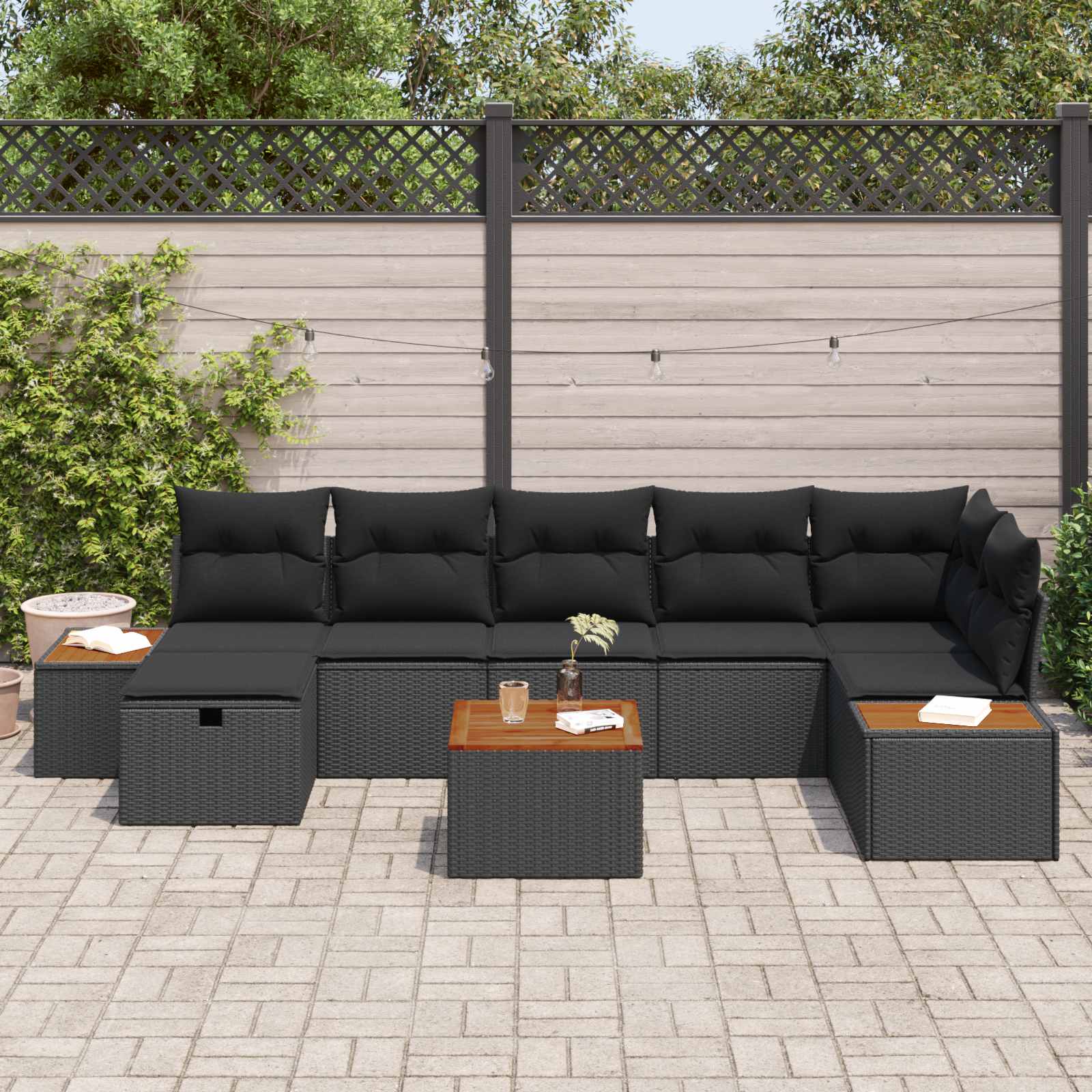 vidaXL Zestaw Sof na Ogród z poduszką 8 pcs Czarny Polirattan