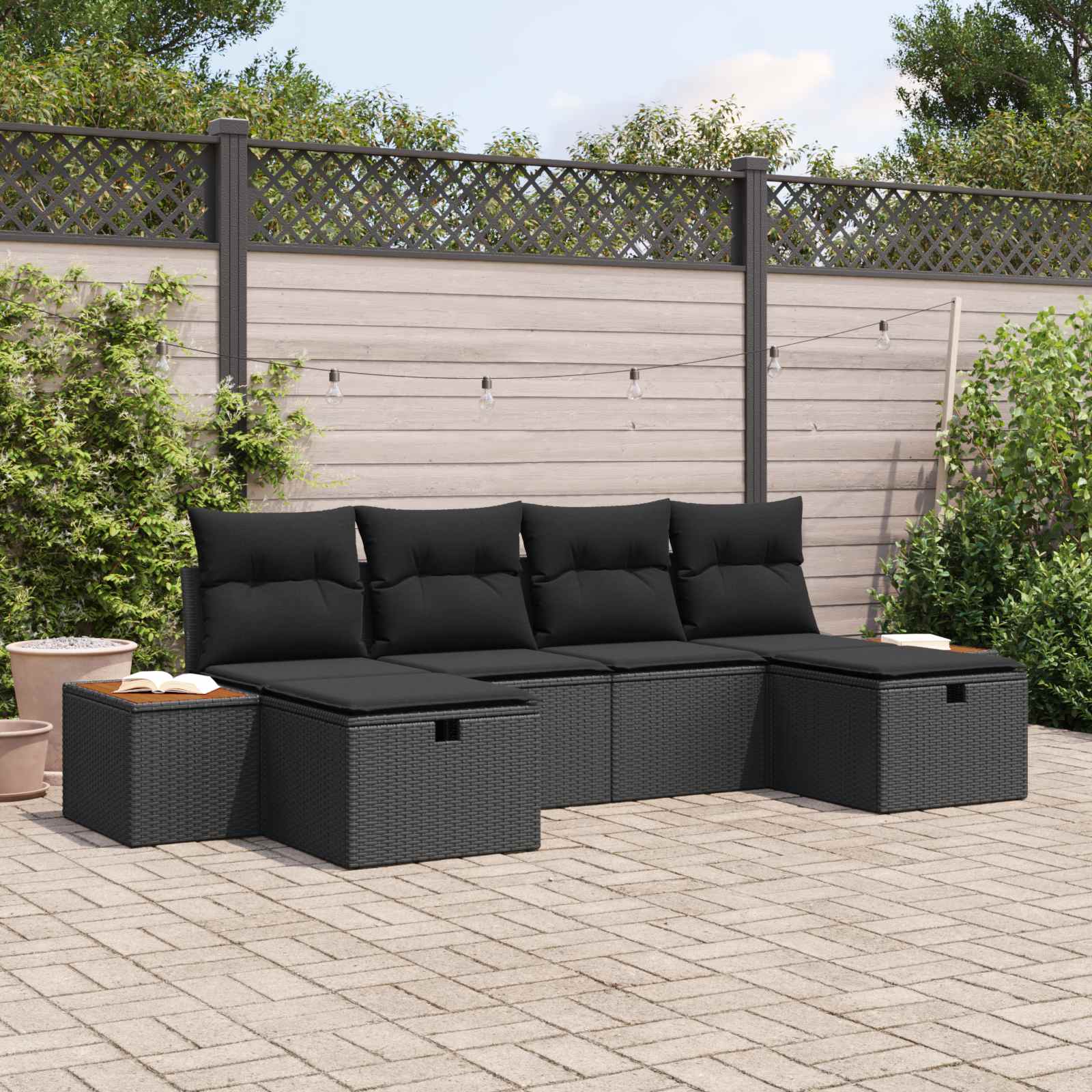 vidaXL Zestaw Sof na Ogród 6 pcs Czarny 55 x 62 x 69 cm Polirattan