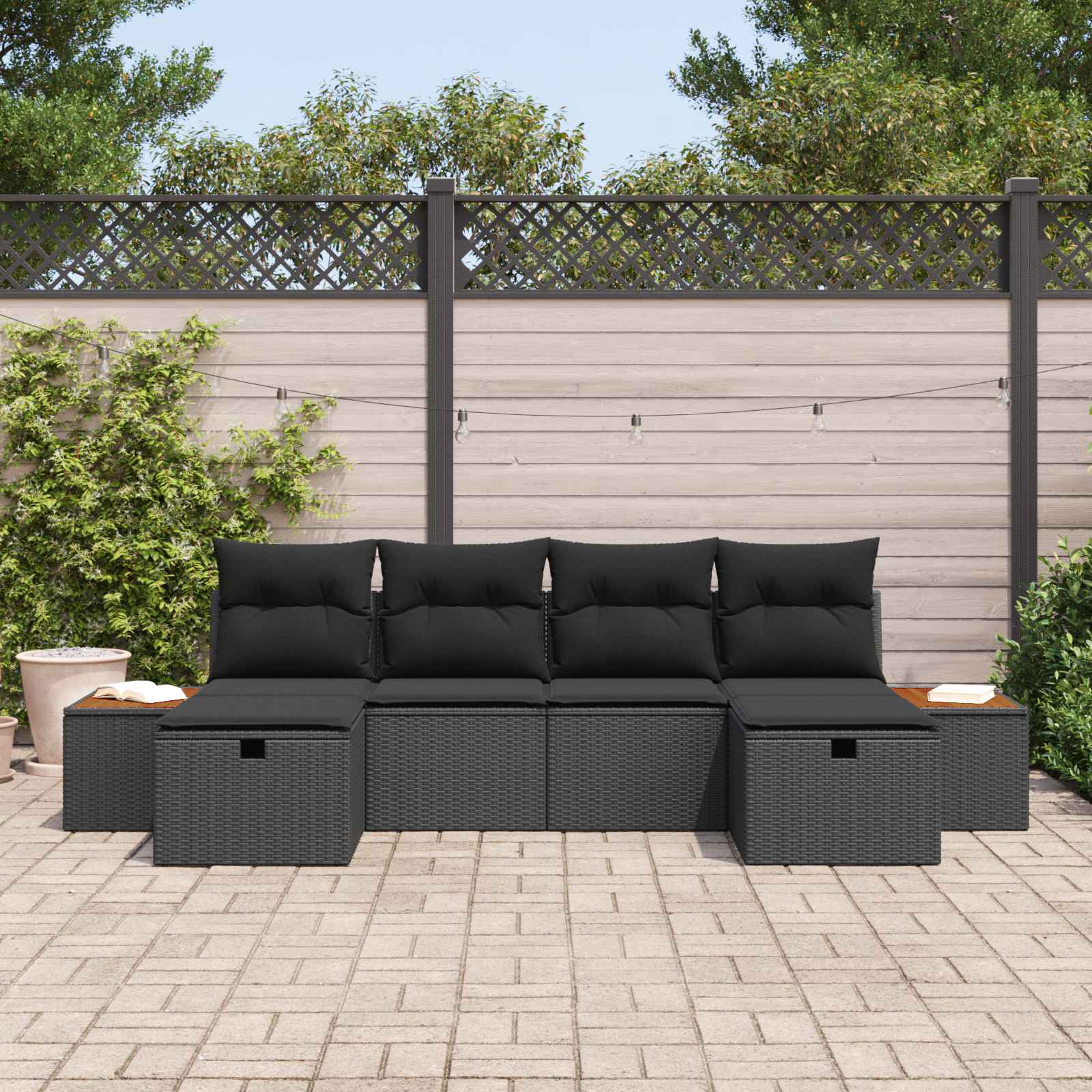vidaXL Zestaw Sof na Ogród 6 pcs Czarny 55 x 62 x 69 cm Polirattan