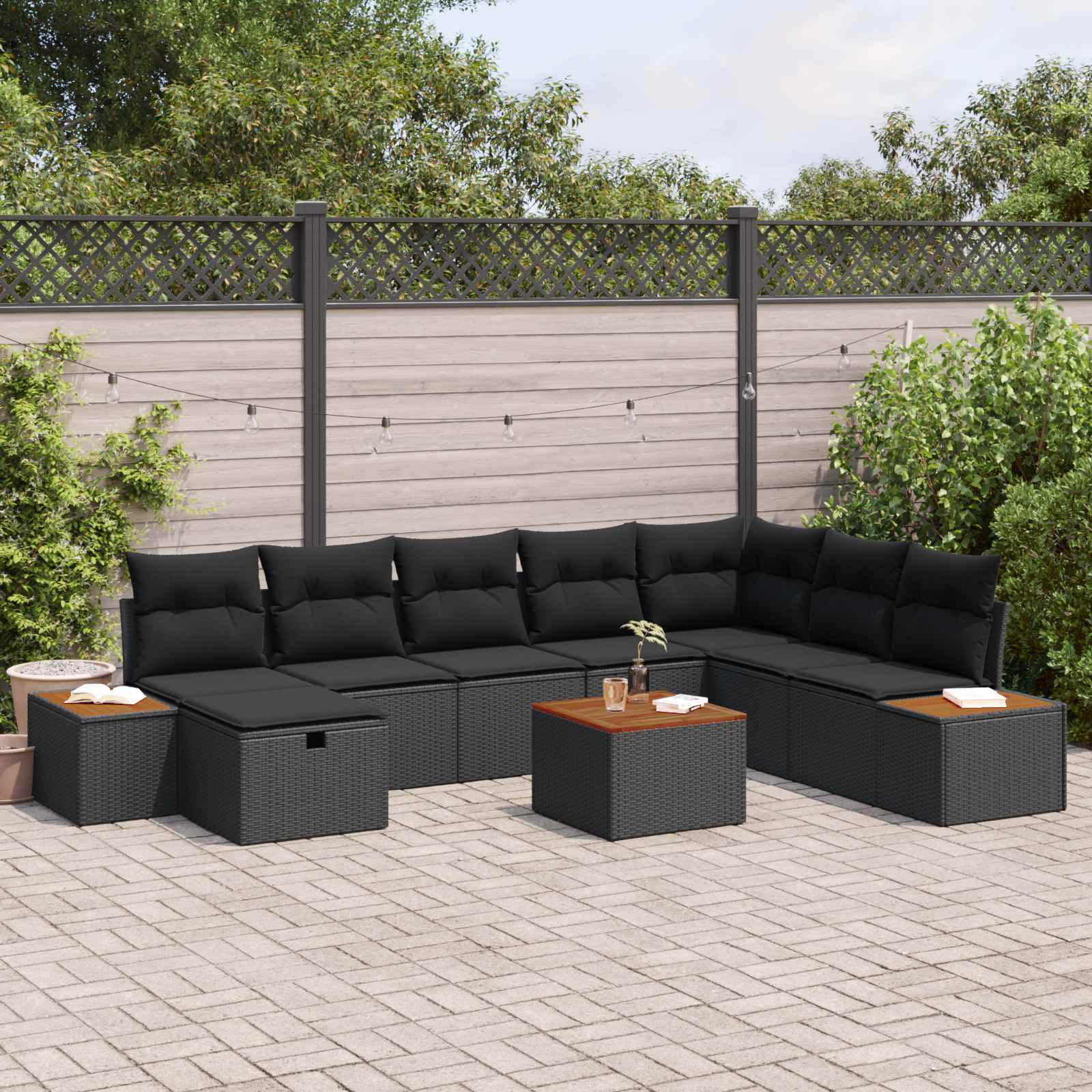 vidaXL Zestaw Sof na Ogród z poduszką 9 pcs Czarny Polirattan