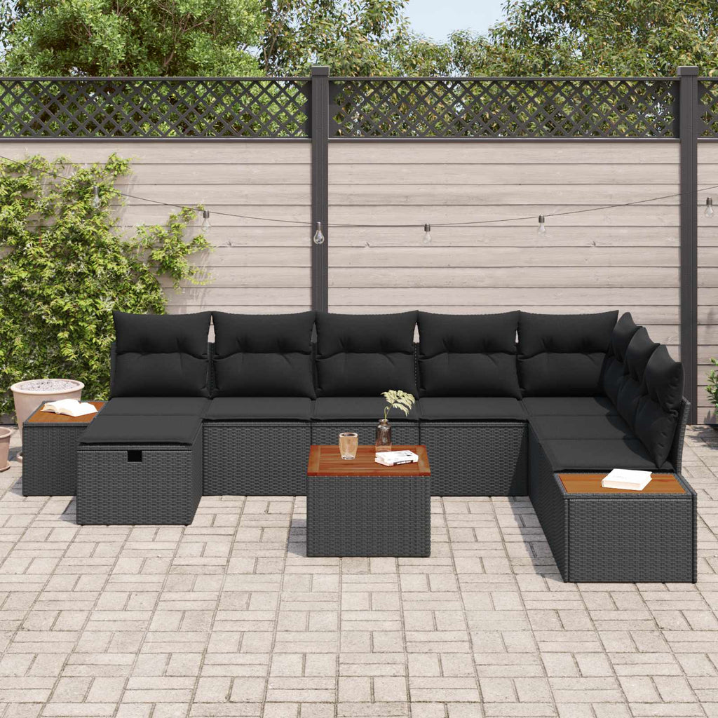 vidaXL Zestaw Sof na Ogród z poduszką 9 pcs Czarny Polirattan