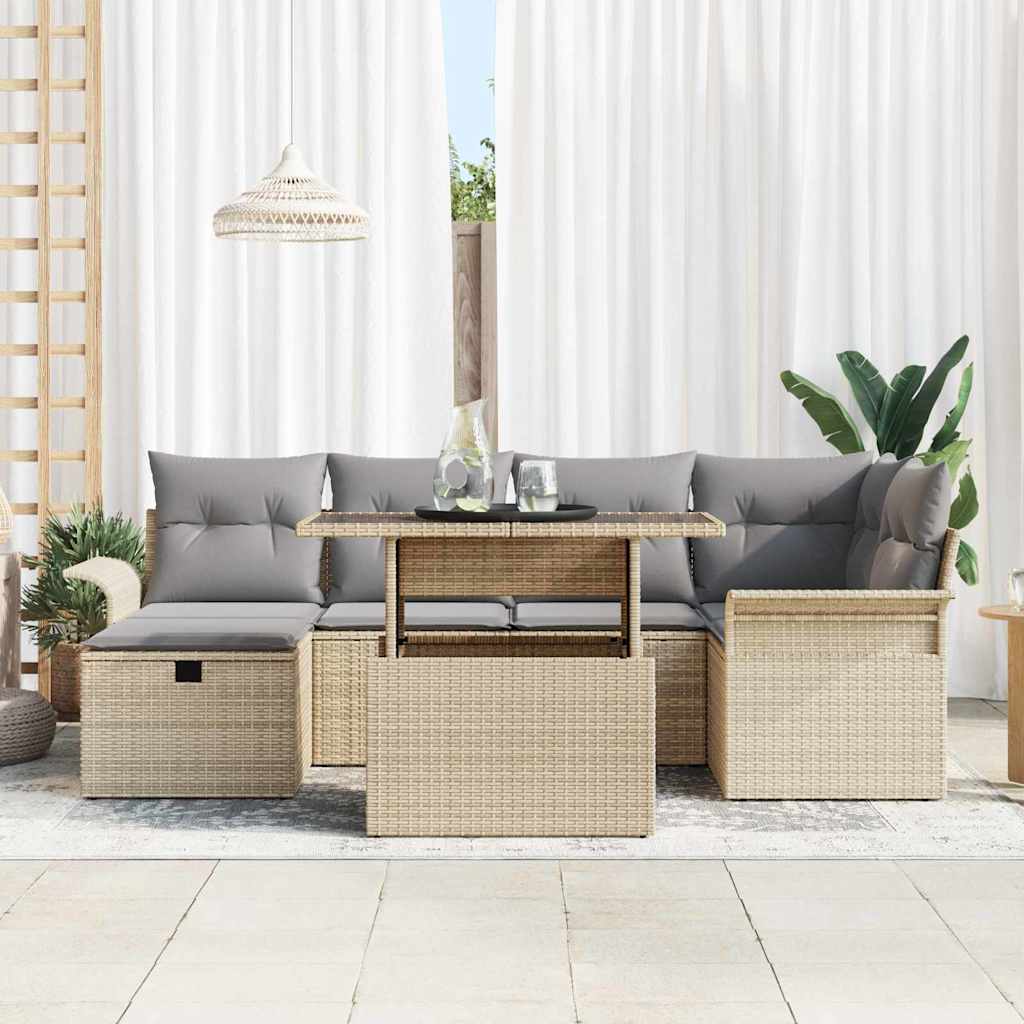 vidaXL Zestaw Sof na Ogród 7 szt. Beżowy polirattan