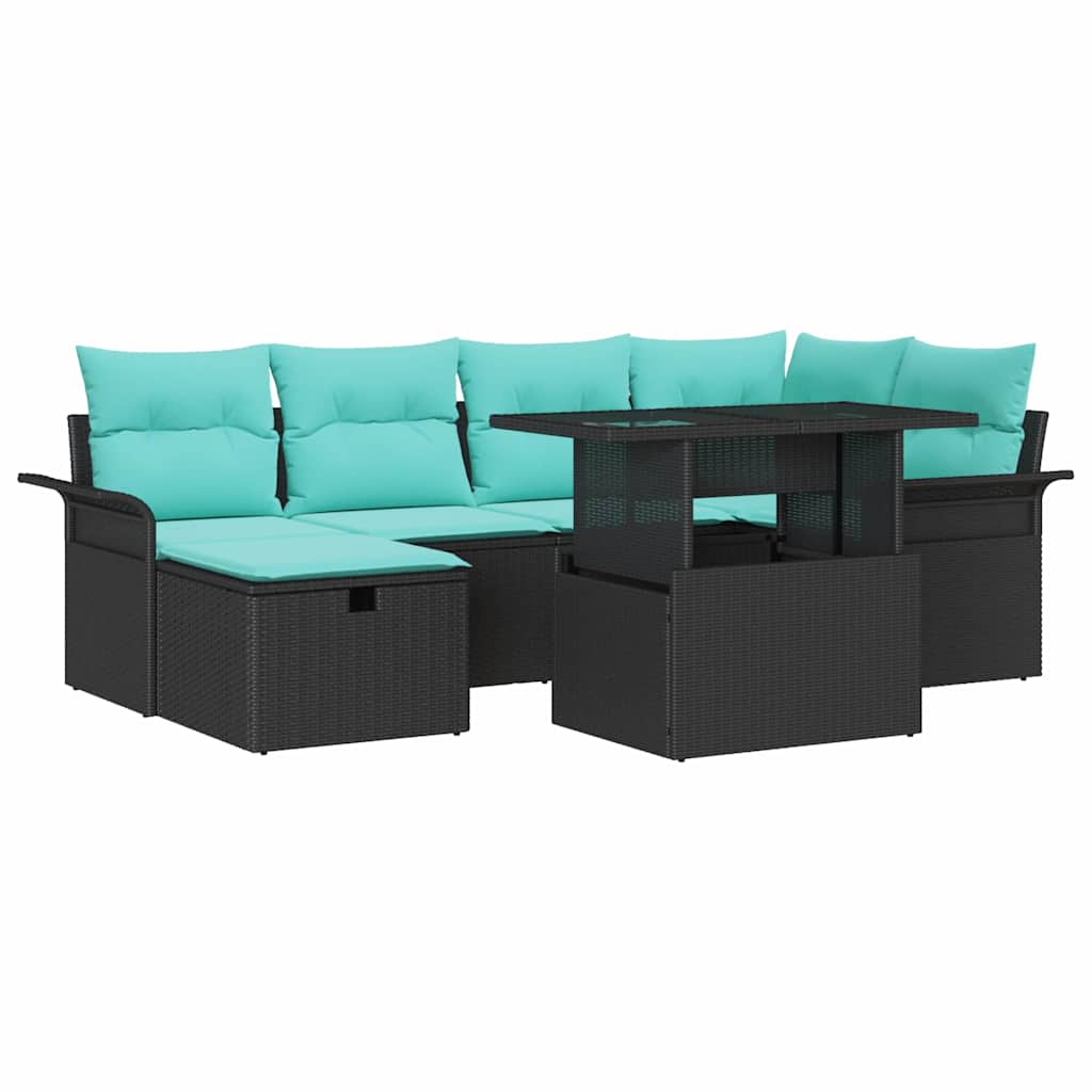vidaXL Zestaw Sof na Ogród z poduszką 7 pcs Czarny Polirattan