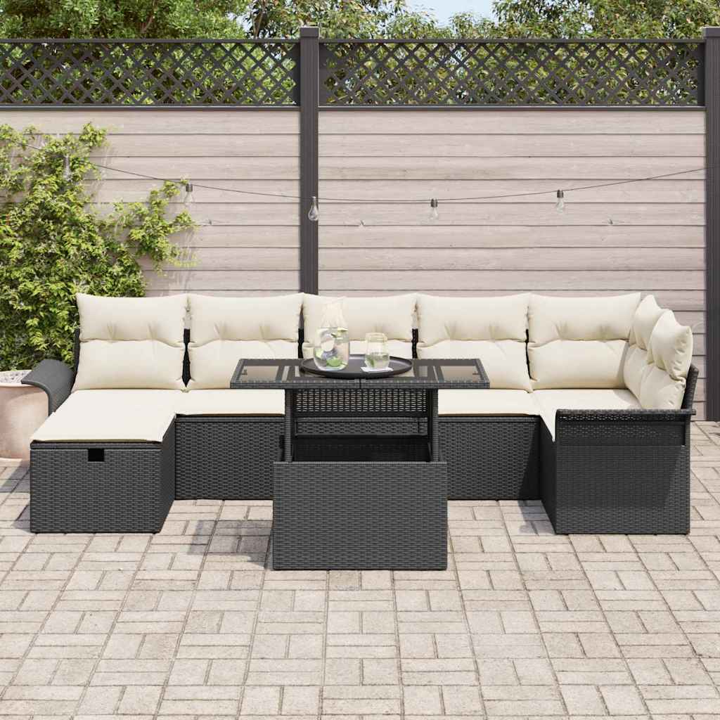 vidaXL Zestaw Sof na Ogród z poduszką 8 pcs Czarny Polirattan