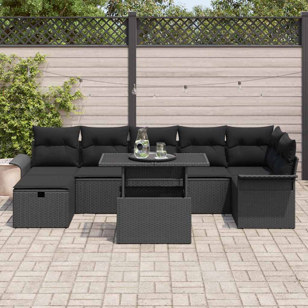 vidaXL Zestaw Sof na Ogród z poduszką 8 pcs Czarny Polirattan