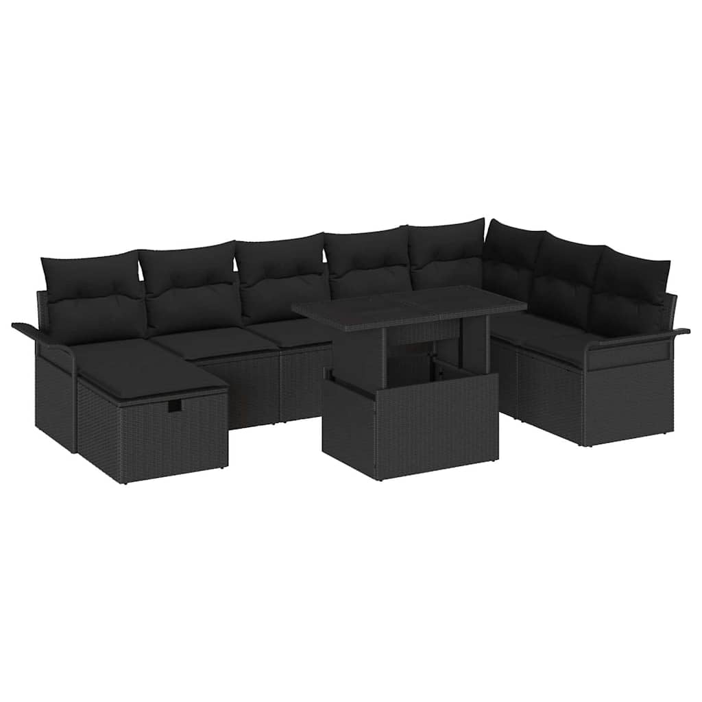 vidaXL Zestaw Sof na Ogród z poduszką 9 pcs Czarny Polirattan