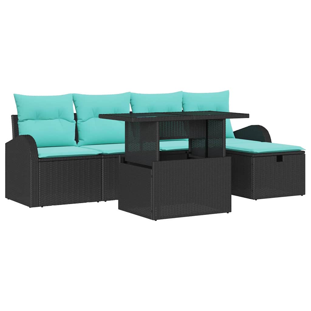 vidaXL Zestaw Sof na Ogród z poduszką 6 pcs Czarny Polirattan