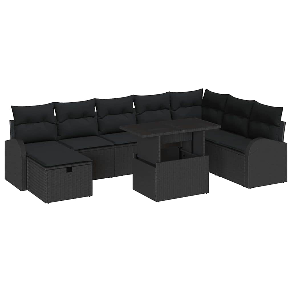 vidaXL Zestaw Sof na Ogród z poduszką 9 pcs Czarny Polirattan