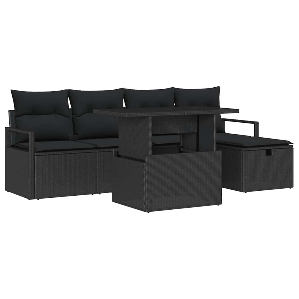 vidaXL Zestaw Sof na Ogród z poduszką 6 pcs Czarny Polirattan