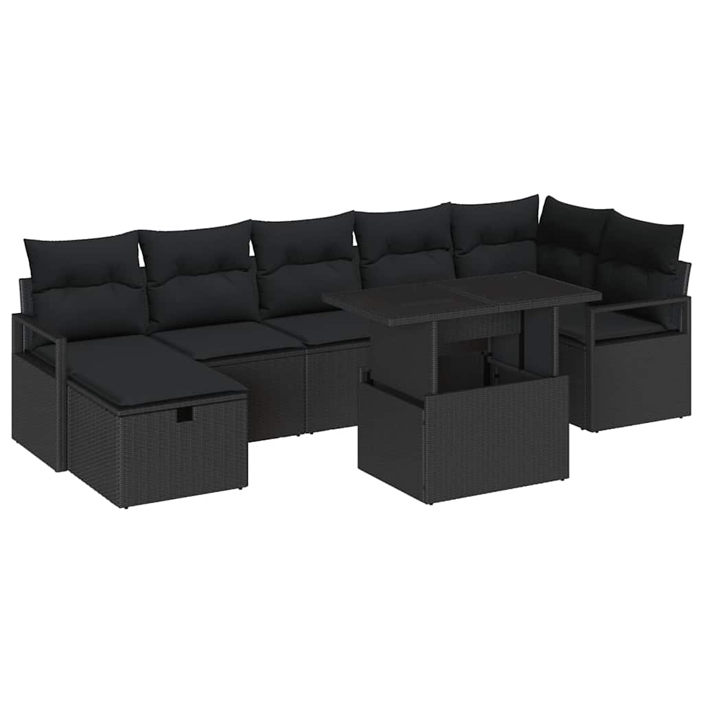 vidaXL Zestaw Sof na Ogród z poduszką 8 pcs Czarny Polirattan