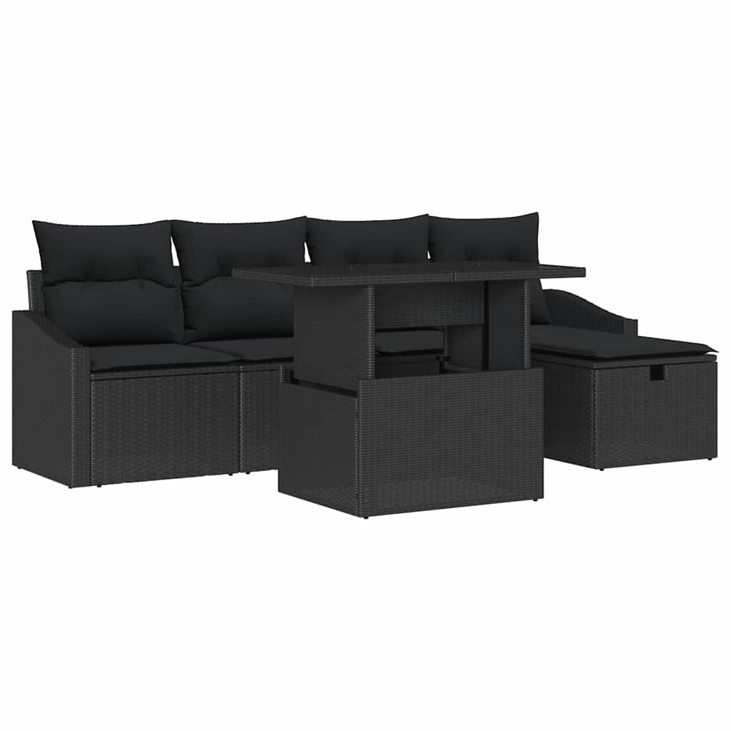 vidaXL Zestaw Sof na Ogród z poduszką 6 pcs Czarny polirattan