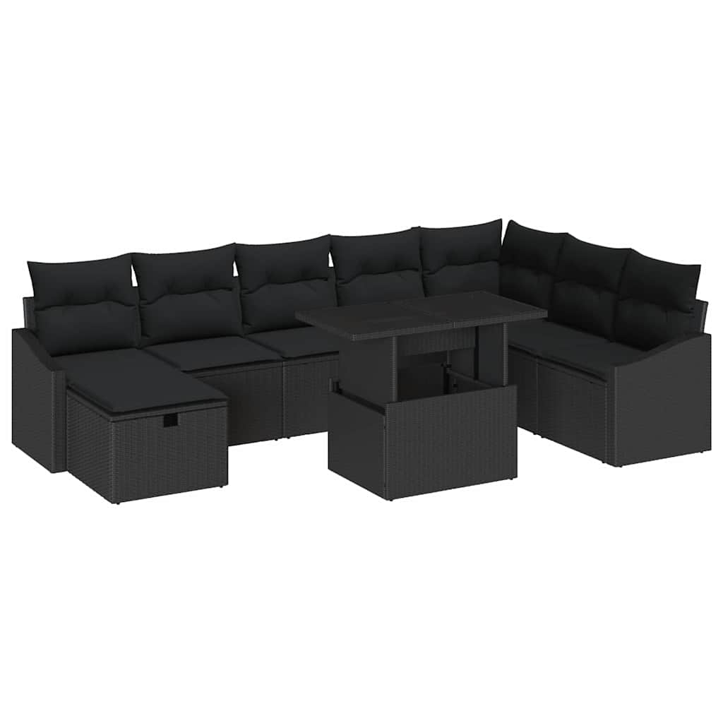 vidaXL Zestaw Sof na Ogród 9 pcs Czarny polirattan