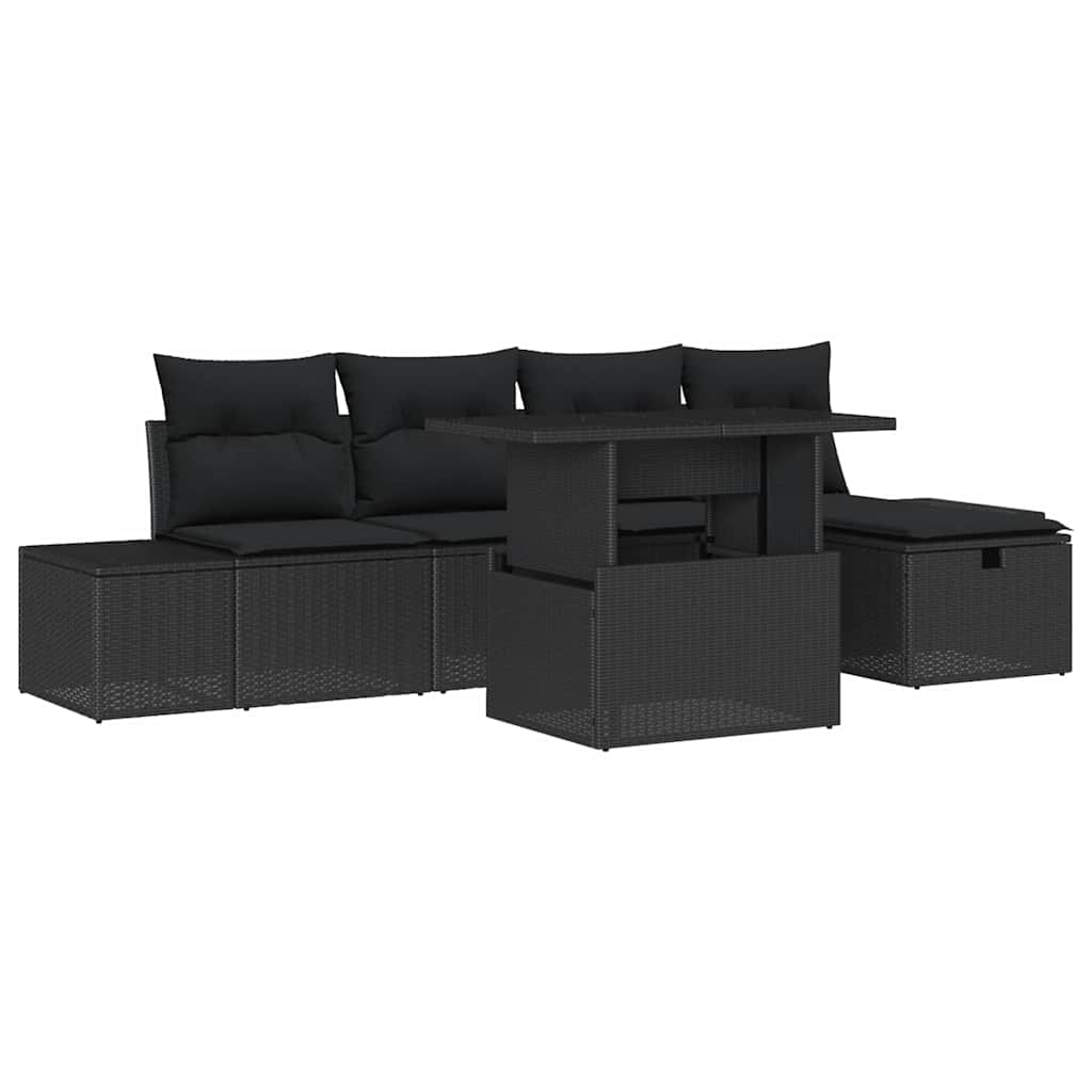 vidaXL Zestaw Sof na Ogród 6 pcs Czarny polirattan
